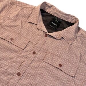 Prana Garvan Button‎ Up Shirt Size LT Large Tall Vented Red Outdoor Short Sleeve